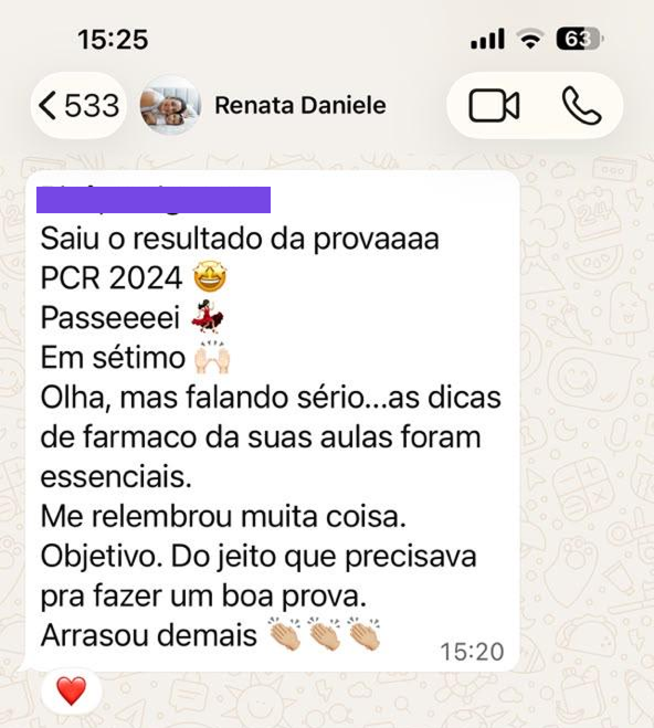 Print de depoimento de aluno(a) via WhatsApp