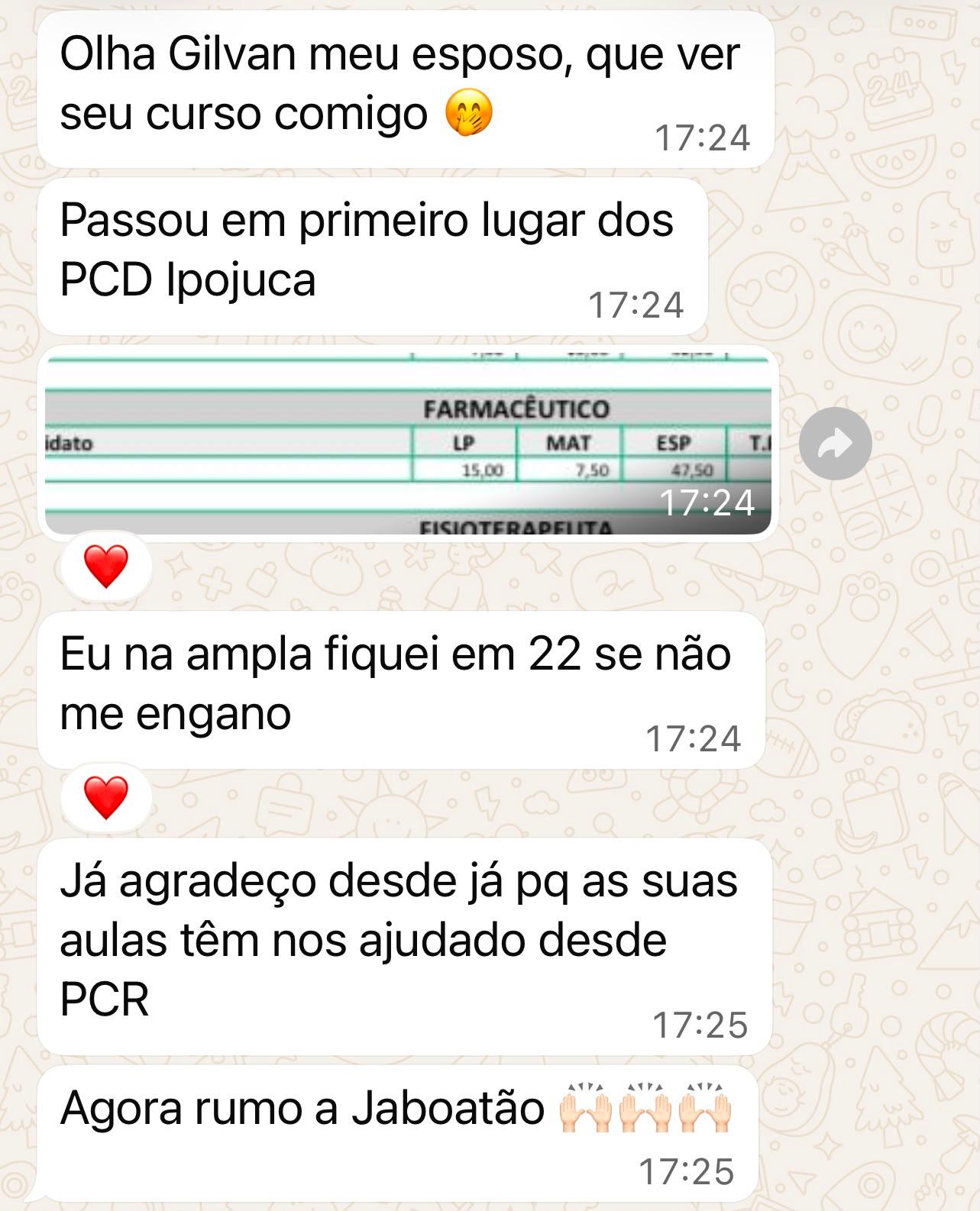 Print de depoimento de aluno(a) via WhatsApp