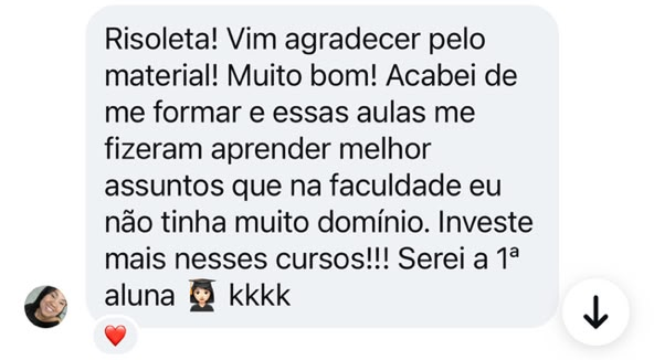 Print de depoimento de aluno(a) via WhatsApp