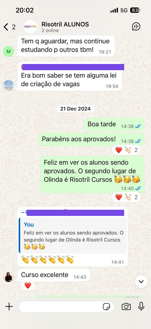 Print de depoimento de aluno(a) via WhatsApp