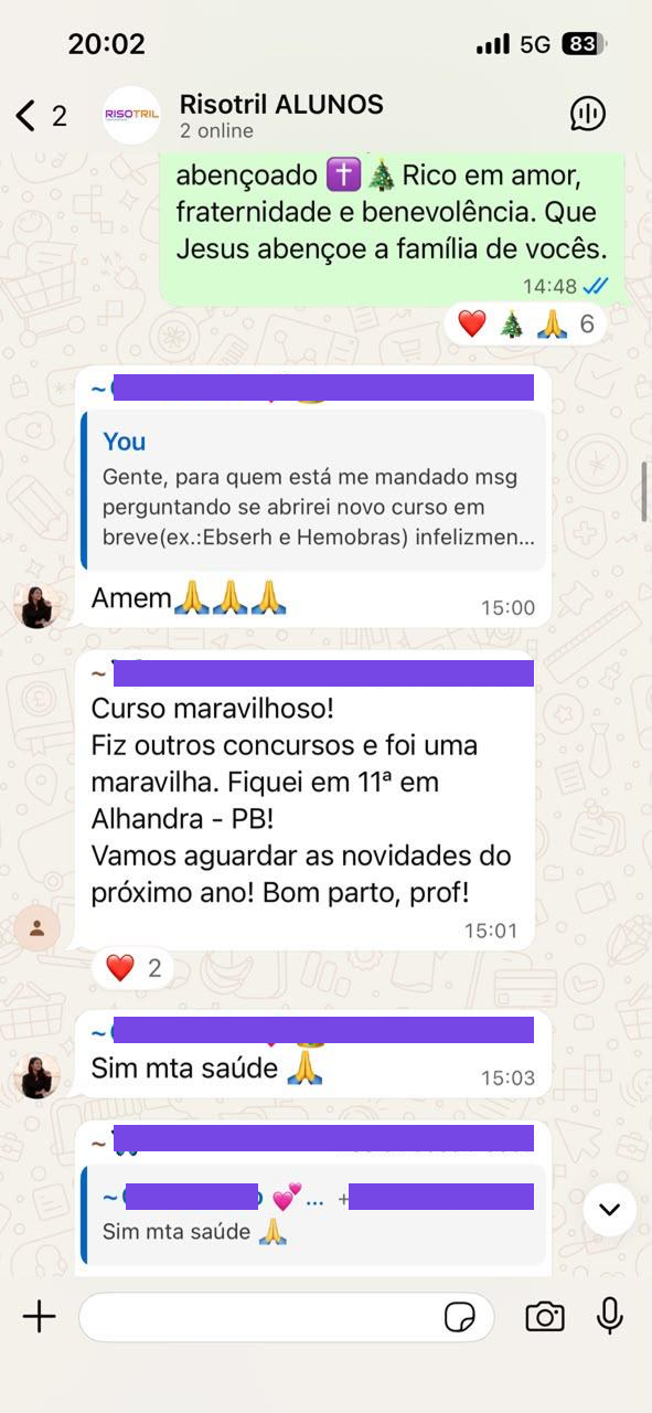 Print de depoimento de aluno(a) via WhatsApp