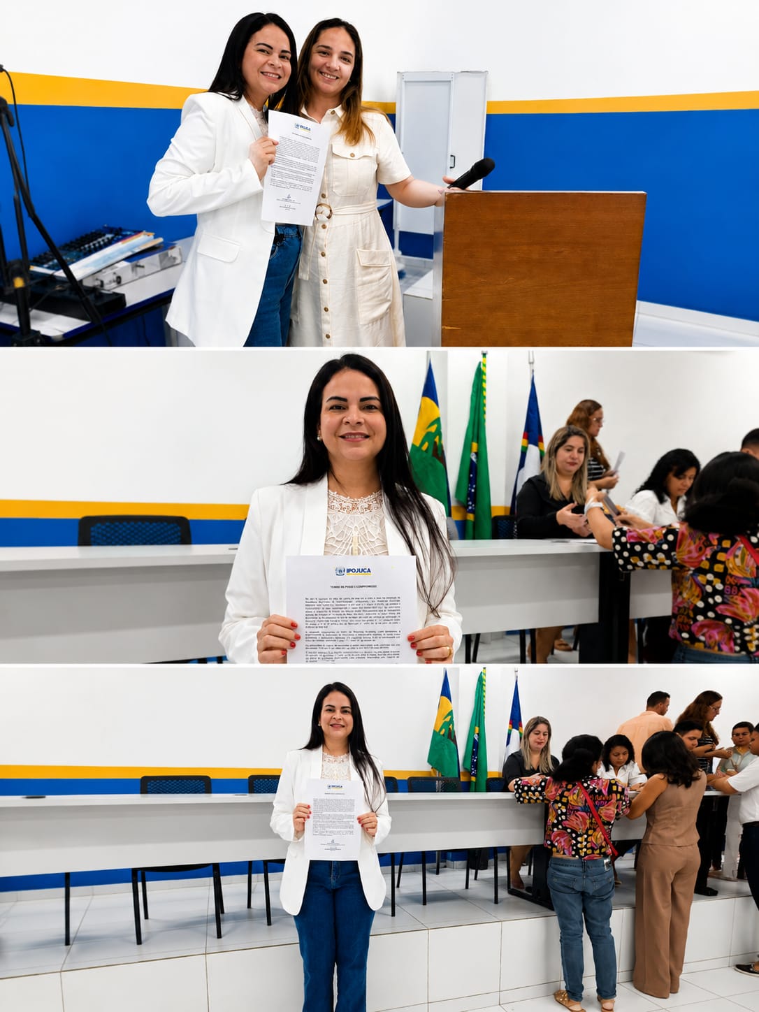 Alcione recebendo o termo de posse em cerimônia de nomeação